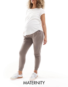 Cotton On Maternity sweatpants with bump waist band in washed brown fleece