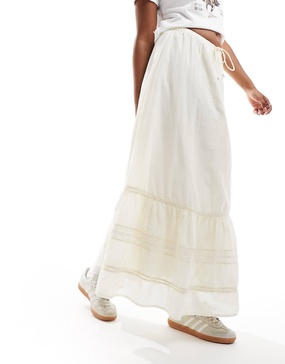 Cotton On maxi prairie skirt with lace trim detail in stone