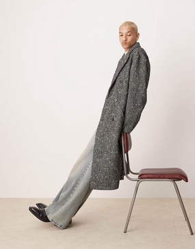 ASOS DESIGN oversized wool look overcoat in black salt and pepper