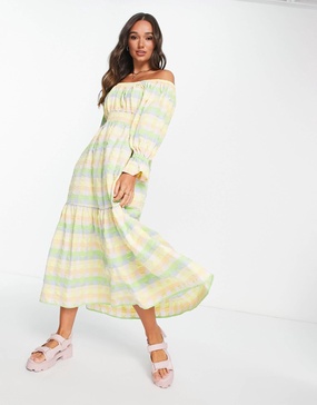 Damson Madder pastel seersucker midi dress in multi