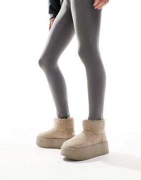 Bershka platform cozy boots in taupe