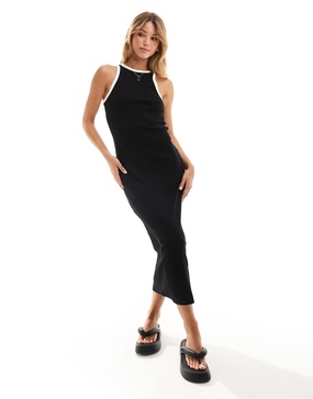 Mango tipped edge midi dress in black