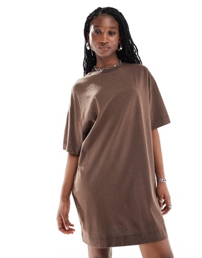 COLLUSION mini t-shirt dress in brown wash