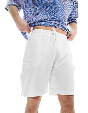 Brave Soul heavyweight textured cargo shorts in white - part of a set