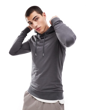 ASOS DESIGN essential muscle fit hoodie in charcoal