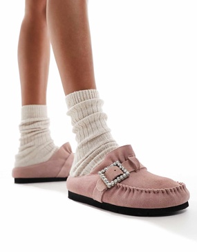 Free People diamante buckle slip on buckle mules in frosted pink