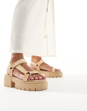 Public Desire Hazard chunky sandals with raffia in natural