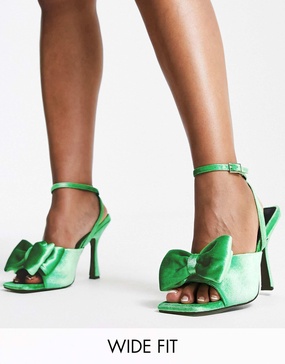 ASOS DESIGN Wide Fit Walker bow heeled sandals in green