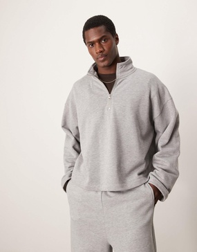 ASOS DESIGN oversized 1/4 zip funnel neck sweatshirt in heather gray