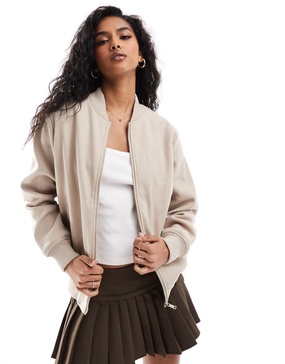 Brave Soul oversized faux wool bomber jacket in oat