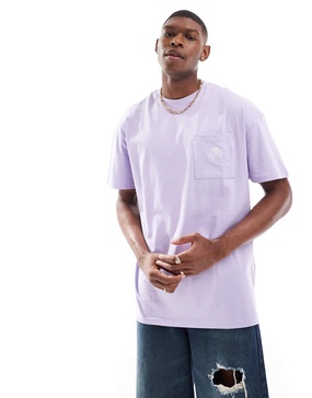 Threadbare oversized rose embroidery pocket t-shirt in lilac