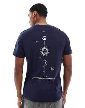 ASOS DESIGN T-shirt in navy with celestial spine print