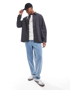 ADPT oversized twill overshirt in dark gray