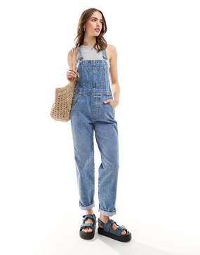 ASOS DESIGN denim overalls in mid blue