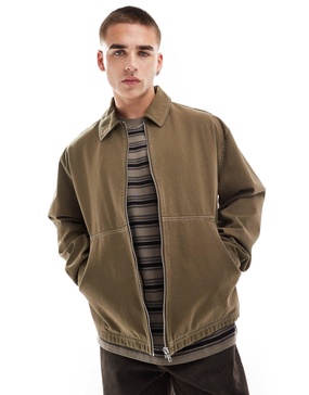 ASOS DESIGN harrington jacket with contrast stitch in brown