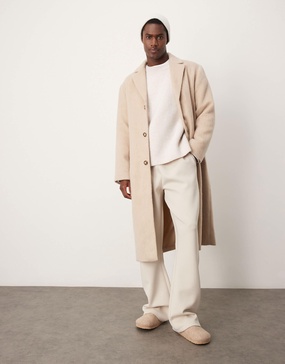 ASOS DESIGN brushed wool look overcoat in stone