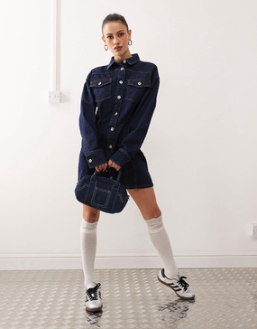 COLLUSION denim mini shirt dress in rinse wash