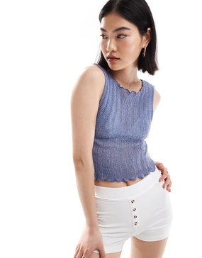 COLLUSION lettuce hem knitted tank top in blue