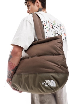 The North Face Nuptse down fill puffer tote bag in smokey brown