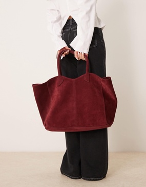 ASOS DESIGN Premium suede bonded tote bag in burgundy