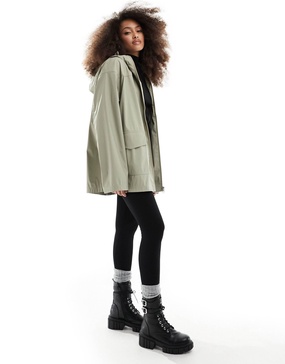 ASOS DESIGN rubberized rain coat in sage