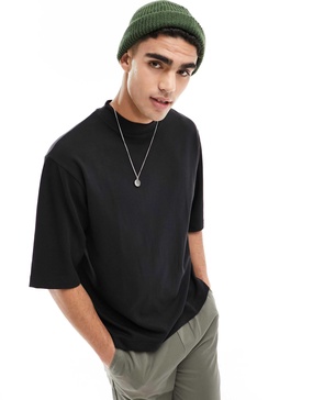 Brave Soul heavyweight high neck super oversized t-shirt in black