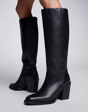 River Island leather clean knee high boot in black