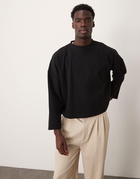 ASOS DESIGN super oversized cropped sweater in heavyweight brushed rib in black