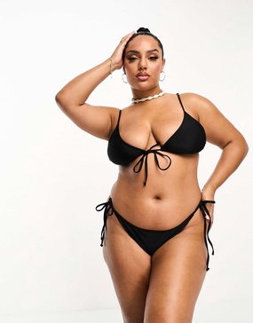 COLLUSION Plus tie side bikini bottoms in black