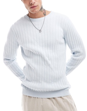 ASOS DESIGN essential muscle fit rib knit sweater in light blue