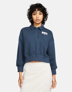 Nike Phoenix Fleece Retro crop quarter zip polo top in navy