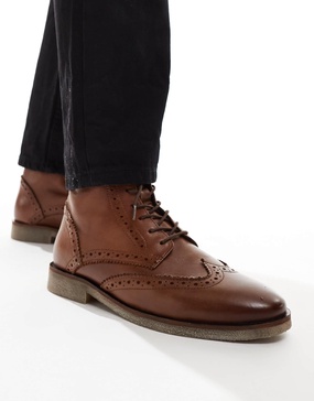 ASOS DESIGN lace-up brogue boots in tan leather with natural sole