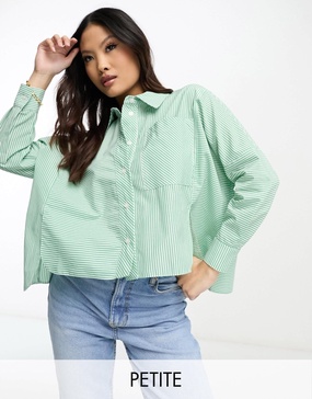 River Island Petite cropped shirt in green stripe