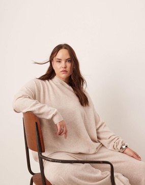 ASOS EDITION Curve premium cashmere blend knit hooded sweater in oat - part of a set