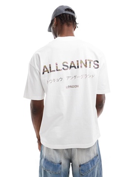 AllSaints Underground oversized t-shirt in white camo