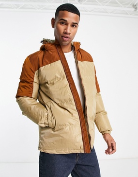 American Stitch color block puffer in cream & brown