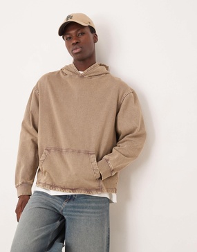 ASOS DESIGN oversized hoodie with cut and sew detail in washed brown