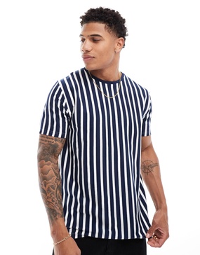 Brave Soul vertical stripe t-shirt in navy & white