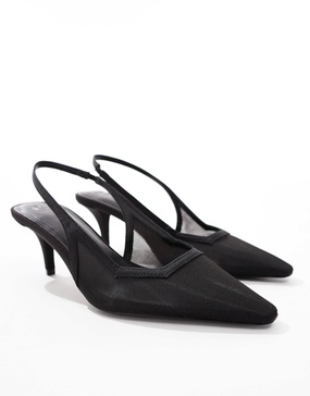 ASOS DESIGN Shake slingback kitten heels in black mesh