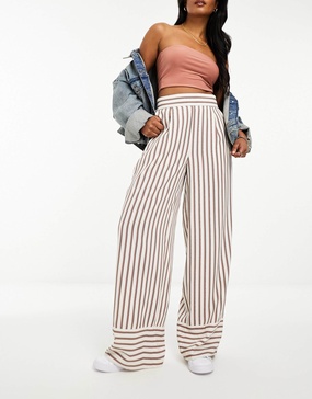 River Island wide leg stripe pants in cream