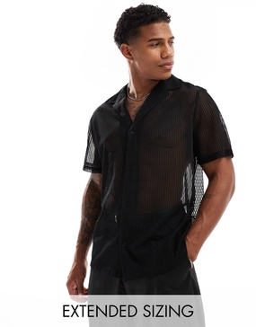 ASOS DESIGN relaxed shirt with deep revere in black lace