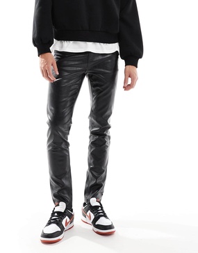 ASOS DESIGN skinny leather look pants in black