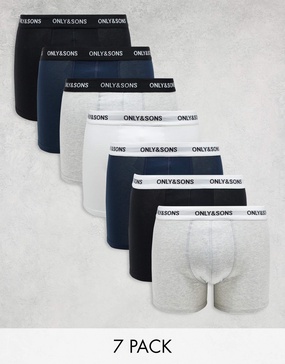 ONLY & SONS 7 pack briefs in black gray navy & white