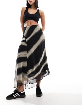 Mango printed midi skirt in black