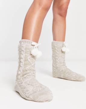 UGG Pom fleece lined socks in stone