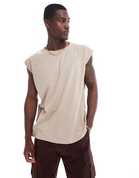 Brave Soul oversized raw edge tank in dark stone