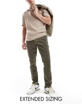 ASOS DESIGN tapered fit corduroy pants with elastic waist in khaki