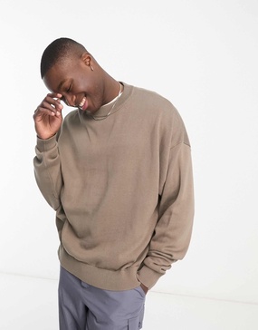 ADPT oversized crew neck sweater in beige