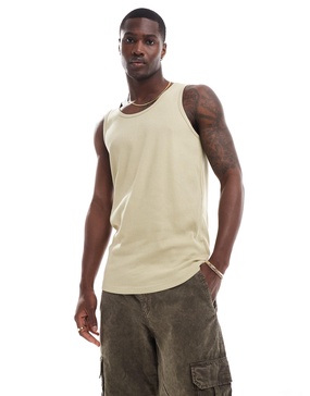 Brave Soul ribbed classic tank top in pale olive green