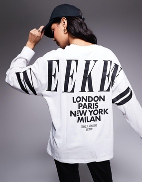 Weekend Collective oversized long sleeve t-shirt with stacked back logo in white